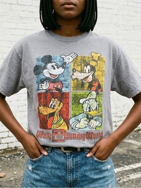 Vintage Walt Disney World Cartoon Graphic T-Shirt Mickey Goofy Donald Duck XL